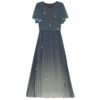 Resort Style Fake Two Piece Tudded Pleated Gradient Blue Dress 3
