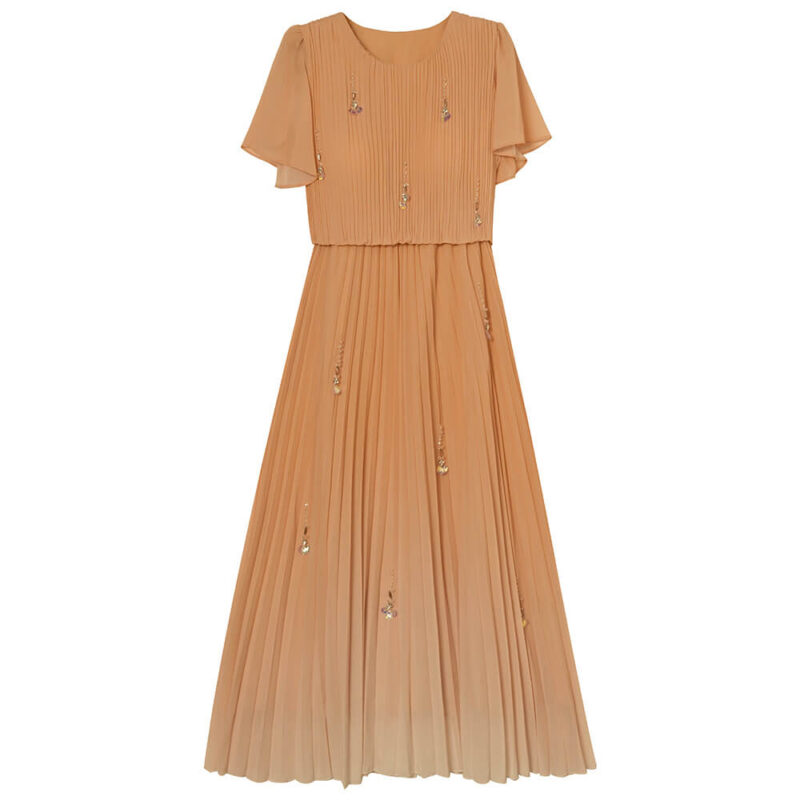Resort Style Fake Two Piece Tudded Pleated Gradient Blue Dress 4