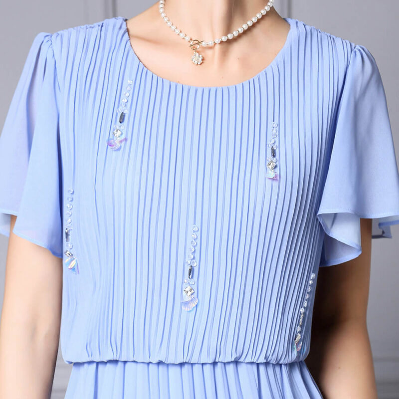 Resort Style Fake Two Piece Tudded Pleated Gradient Blue Dress 6