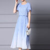 Resort Style Fake Two Piece Tudded Pleated Gradient Blue Dress 7