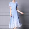 Resort Style Fake Two Piece Tudded Pleated Gradient Blue Dress 8