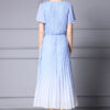 Resort Style Fake Two Piece Tudded Pleated Gradient Blue Dress 9