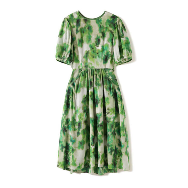 Resort-style Green Silk Printed Dress