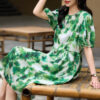 Resort style Green Silk Printed Dress 3
