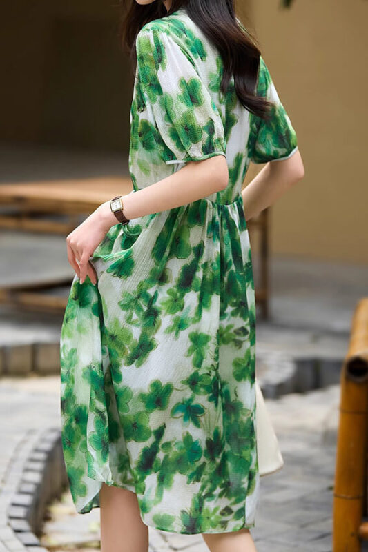 Resort style Green Silk Printed Dress 4