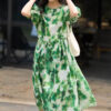 Resort style Green Silk Printed Dress 6