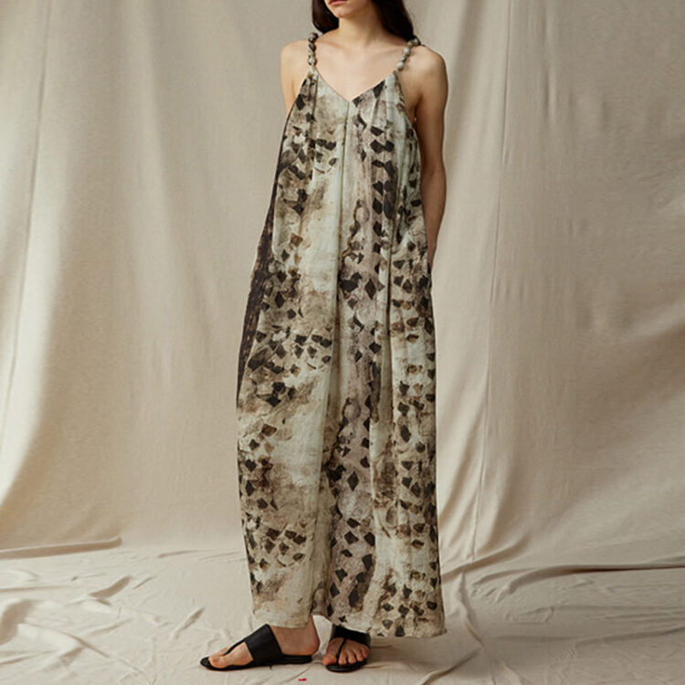 Resort-style Irregular Beaded Suspender Dress