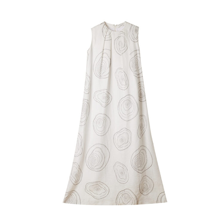 Resort-style Linen Print Long Dress