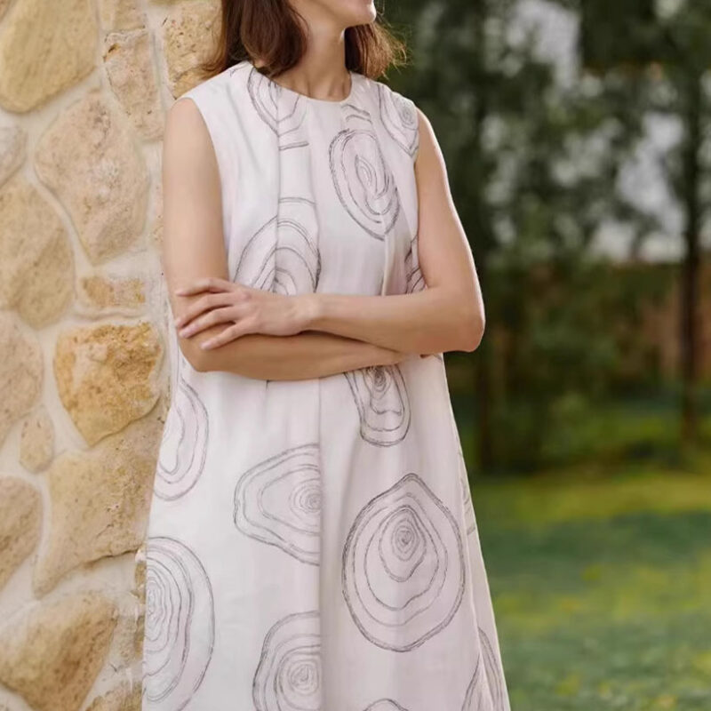 Resort style Linen Print Long Dress 3
