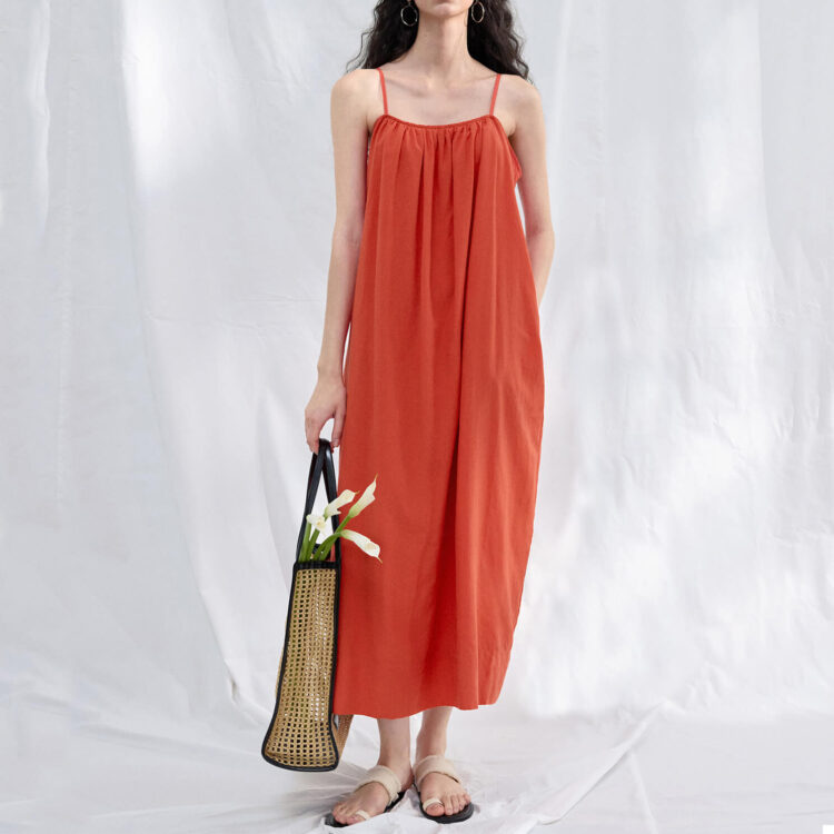 Resort-style Linen Tencel Suspenders Dress