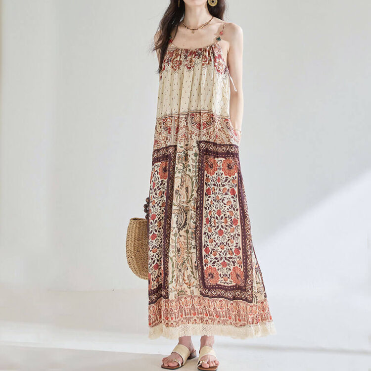 Resort-style Position Print Sling Dress