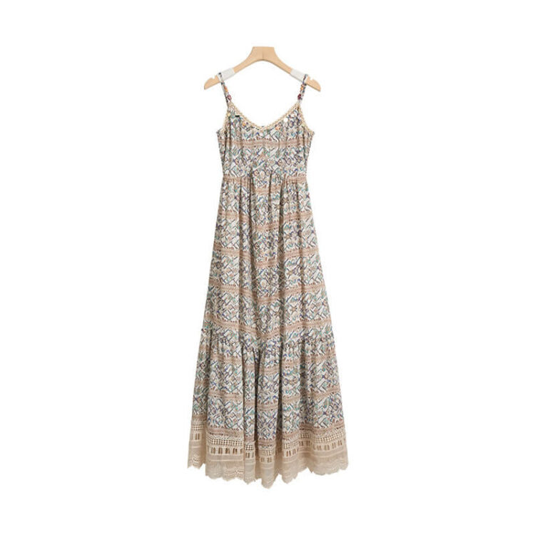 Resort-style Printed Lace Suspender Dress