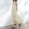 Resort style U neck Sling Dress With Pleated Collar 2