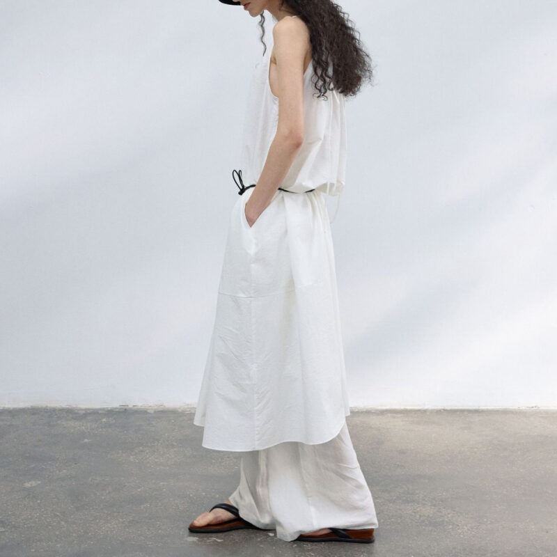 Resort style U neck Sling Dress With Pleated Collar 3
