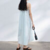Resort style U neck Sling Dress With Pleated Collar 4