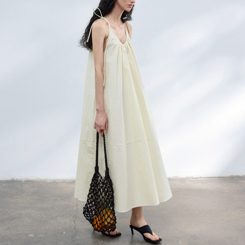 Resort style U neck Sling Dress With Pleated Collar 6