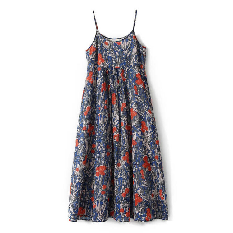 Resort-style Ramie Print Suspender Dress
