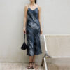 Resort style silk landscape tie dye suspender dress 8