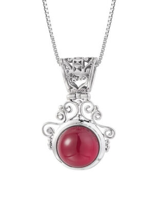 Retro Ethnic Style S925 Silver Hollow Pattern Ruby Pendant