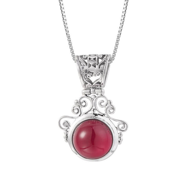 Retro Ethnic Style S925 Silver Hollow Pattern Ruby Pendant 1