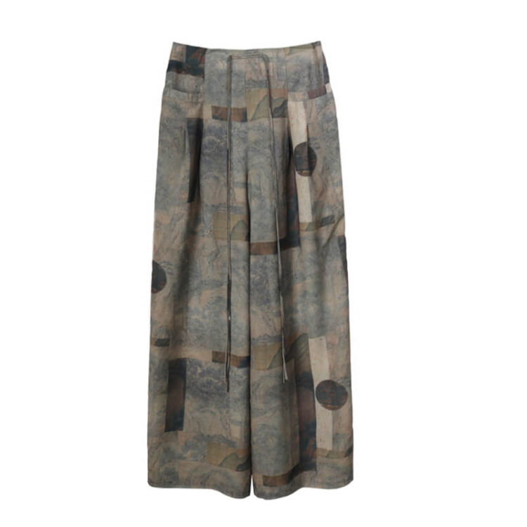 Retro Wasteland Style Printed Casual Straight and Wide Leg Trousers