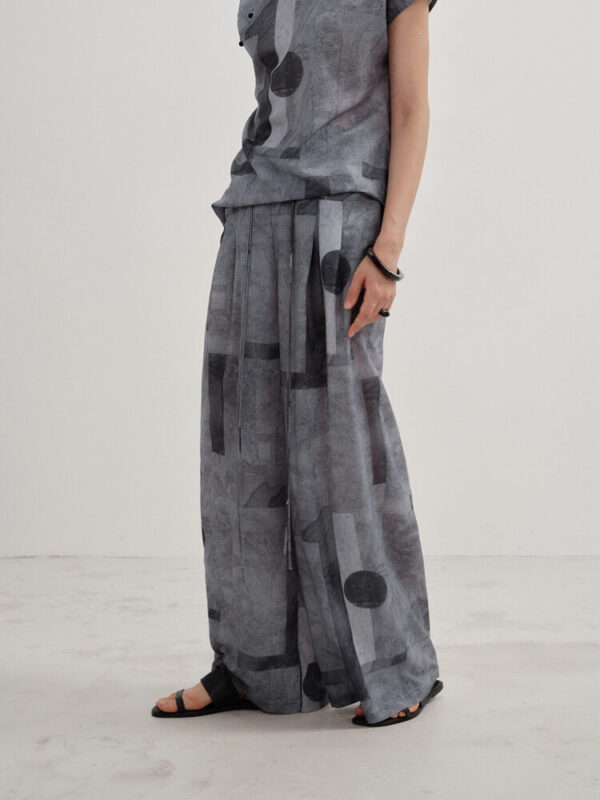 Retro Wasteland Style Printed Casual Straight and Wide Leg Trousers 2