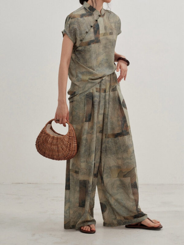 Retro Wasteland Style Printed Casual Straight and Wide Leg Trousers 6