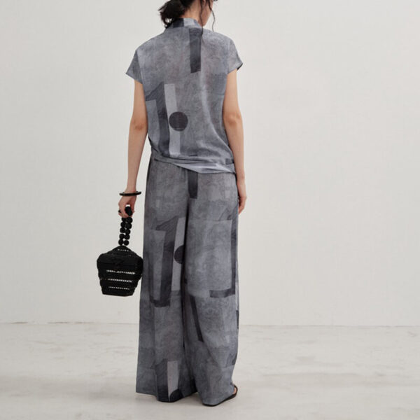 Retro Wasteland Style Printed Casual Straight and Wide Leg Trousers 7