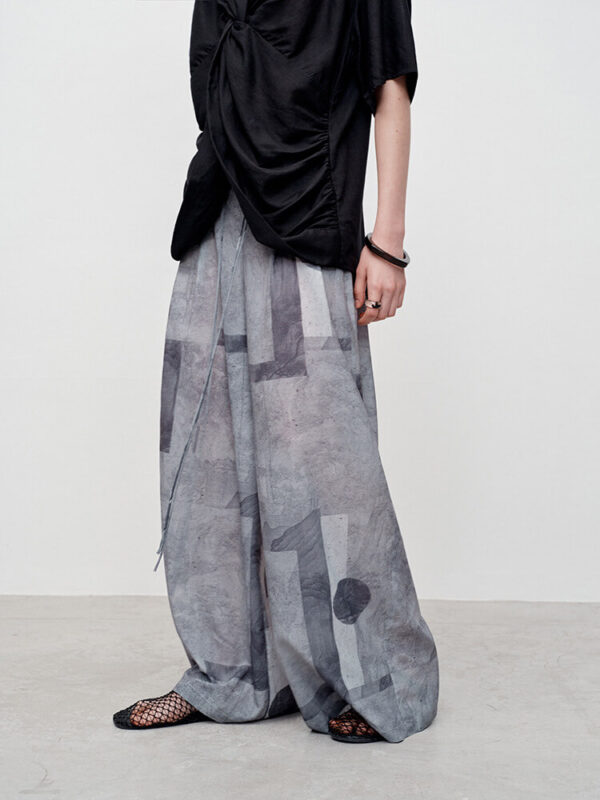 Retro Wasteland Style Printed Casual Straight and Wide Leg Trousers 8