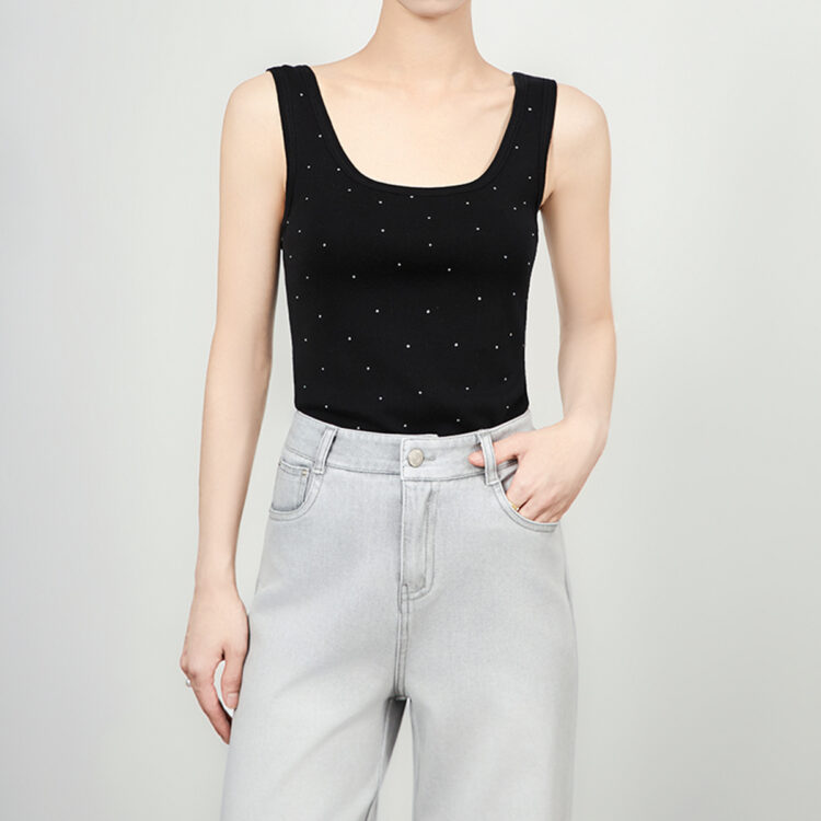 Rhinestone Striped Knitted Vest