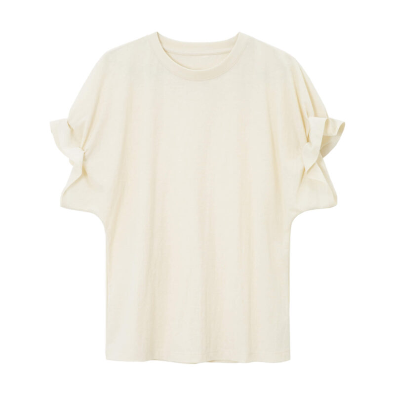 Round Neck Linen Pleated Tencel Linen T-shirt