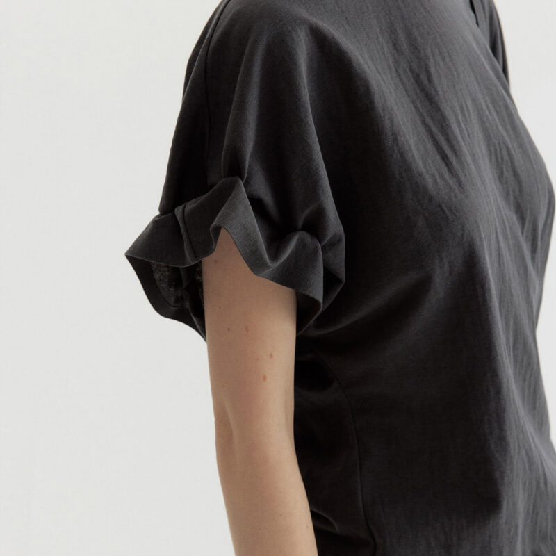 Round Neck Linen Pleated Tencel Linen T-shirt