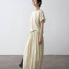Round Neck Linen Pleated Tencel Linen T-shirt