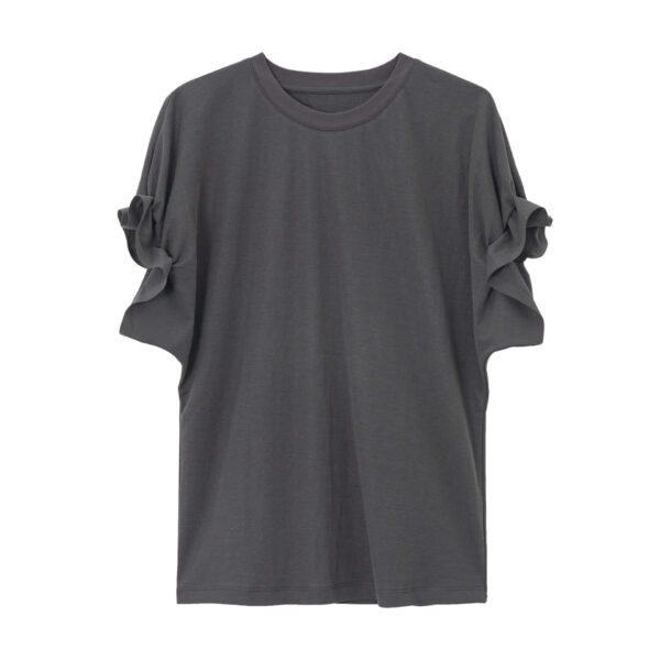 Round Neck Linen Pleated Tencel Linen T-shirt