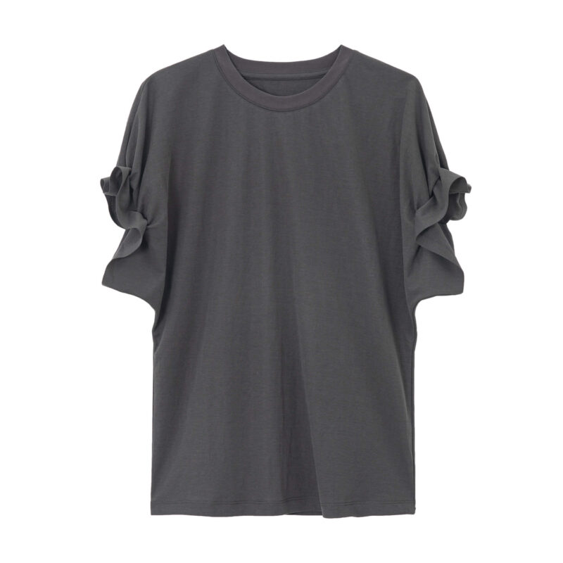 Round Neck Linen Pleated Tencel Linen T-shirt