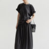 Round Neck Linen Pleated Tencel Linen T-shirt