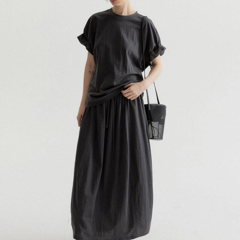 Round Neck Linen Pleated Tencel Linen T-shirt