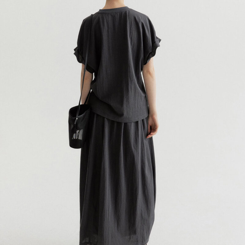 Round Neck Linen Pleated Tencel Linen T-shirt
