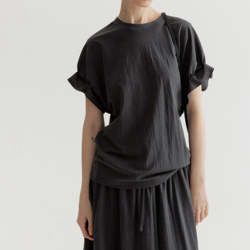 Round Neck Linen Pleated Tencel Linen T-shirt