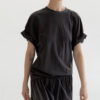 Round Neck Linen Pleated Tencel Linen T-shirt