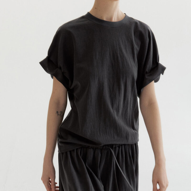 Round Neck Linen Pleated Tencel Linen T-shirt