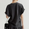 Round Neck Linen Pleated Tencel Linen T-shirt
