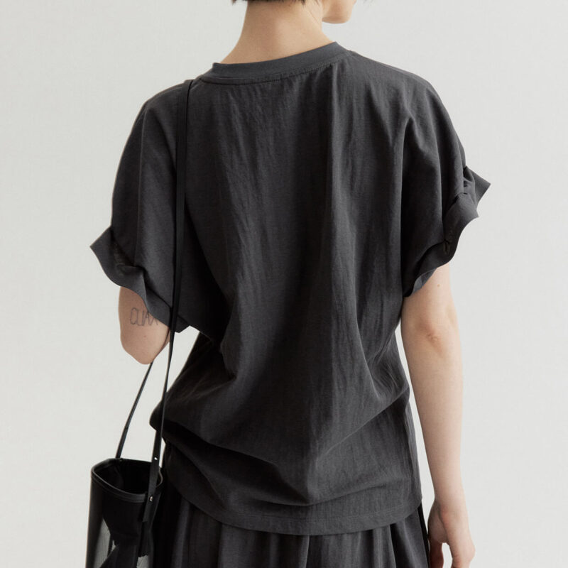 Round Neck Linen Pleated Tencel Linen T-shirt
