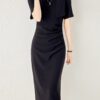 Round neck and big bow slim fit hip dress 1