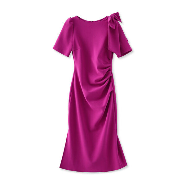 Round neck and big bow slim fit hip dress 2