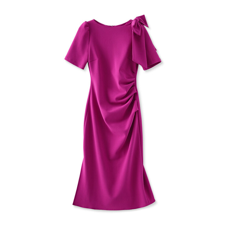 Round neck and big bow slim fit hip dress