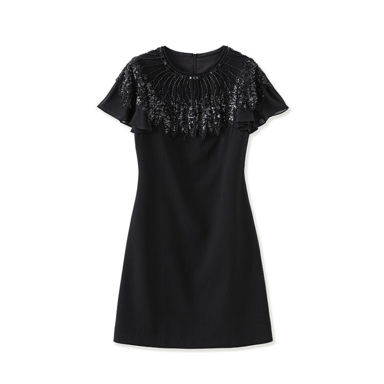 Round neck beaded sequin embroidered dress
