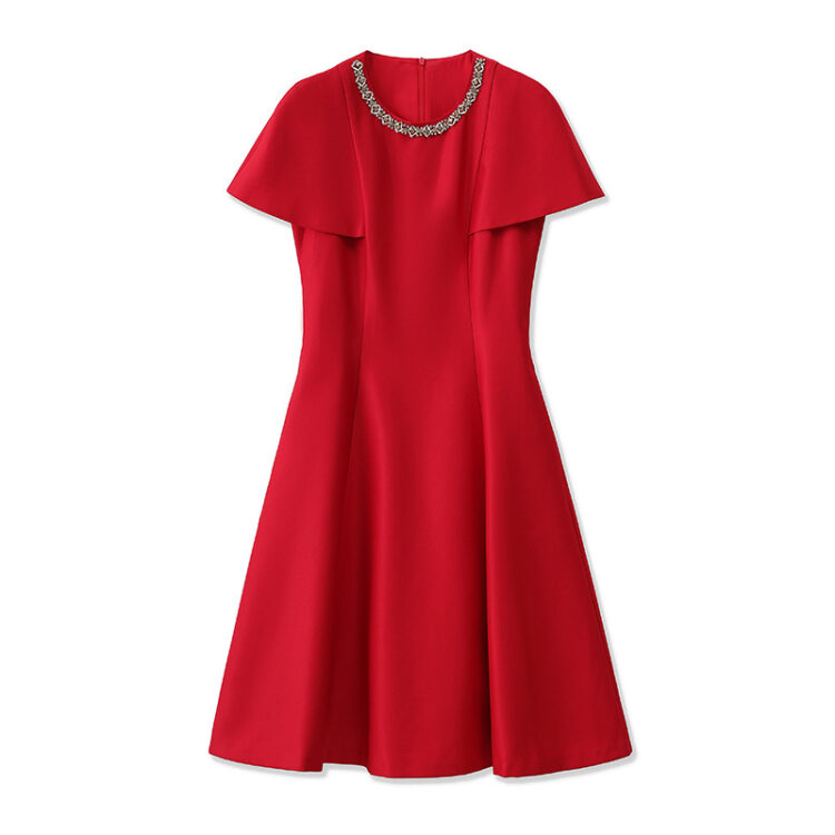 Round neck studded cap sleeves party dress