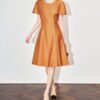 Round neck studded cap sleeves party dress