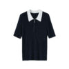 Royal blue POLO contrast lapel short sleeved knit top 5